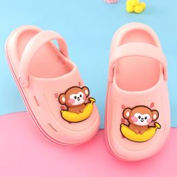 Oh! Pair Clogs with Back Strap Closure & Monkey Applique  -   Pink-picture-32