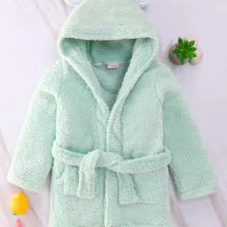 Babyhug Velour  Knit Full Sleeves Hooded Bath Robe With Ear Flaps - Sea Green-picture-11