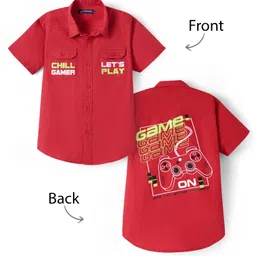 Pine Kids Cotton Woven Half SleevesShirt With Game On Print - Red-picture-25