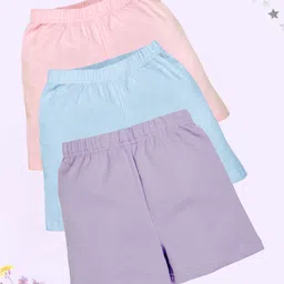 Kiddopanti Cotton Lycra Pack Of 3 Solid Cycling Shorts - Multi Colour-image-99