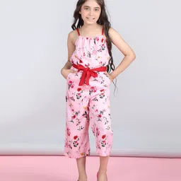 StyleStone Woven Sleeveless Floral Printed Jumpsuit - Pink & Red-picture-14