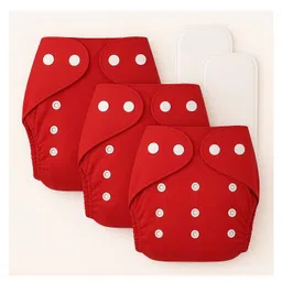 Sparkle Joy Free Size Reusable Cloth Diaper With Insert Pad 3 Pcs Diaper With 2 Pcs Insert- Red-picture-20