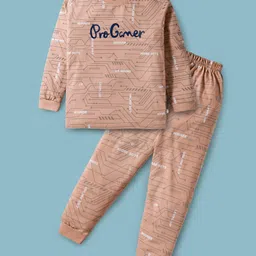 Mini Donuts Single Jersey Knit Full Sleeves T-Shirt & Joggers Set With Gamer Text Print - Peach-picture-20