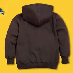 NUSYL Fleece Full Sleeves Adventure Text Printed Hoodie  - Brown image 3