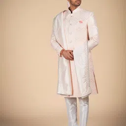 Dulha Ghar Men Band Collar Pure Cotton Shewani-image-16