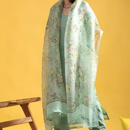 Ekta Textiles Embroidered V-Neck Chanderi Silk Straight Kurta With Trousers & Dupatta image 3