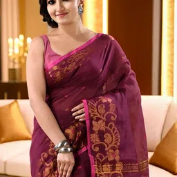 TANTLOOM Ethnic Motifs Zari Silk Cotton Handloom Saree image 4