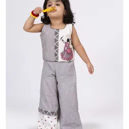 Twisha Cotton Sleeveless Abstract Embroidered Top With Palazzo Set - Grey & White image 5