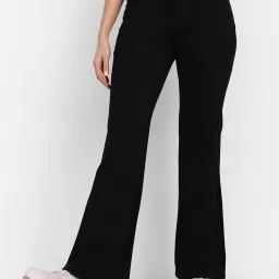 Broadstar Black Flared Fit High Rise Trousers image 1