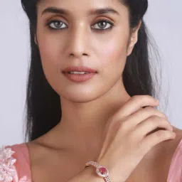 aatmana Jazz & Sizzle Rose Gold-Plated & Magenta AD Studded Handcrafted Bangle-Style Bracelet for Women image 1