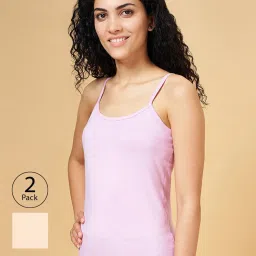 Dreamz by Pantaloons Beige & Lilac Cotton Camisoles - Pack Of 2 image 1