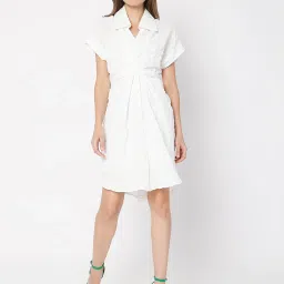 Vero Moda Off White Self Design Shirt Dress image 4