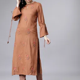 Vishudh Women Brown Embroidered Kurta with Palazzos-picture-16