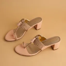 Eridani Women's Nyla Peach Kolhapuri Sandals image 1