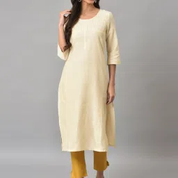 Aurelia Off-White Cotton Straight Kurta image 1