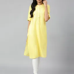 Aurelia Yellow Cotton Straight Kurta image 1
