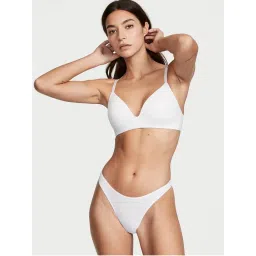 Victoria's Secret Stretch Cotton High Leg Thong Panty - White (S)-image-96