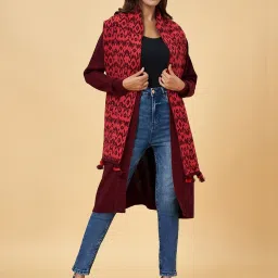 Rangmanch by Pantaloons Maroon Jacquard Pattern Shrug image 1