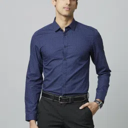 celio Celio* Navy Cotton Regular Fit Printed Shirt image 1