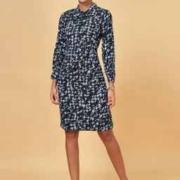 Annabelle by Pantaloons Blue Printed A-Line Dress image 1