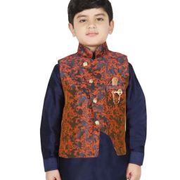 SG Yuvraj Kids Orange Floral Print Nehru Jacket-picture-30