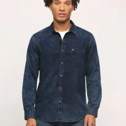 Pepe Jeans Indigo Cotton Regular Fit Self Pattern Shirt-image-2