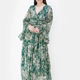 Cation Green Floral Print Maxi Dress-image-84