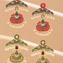 OOMPH Jewellery Gold Tone & Red Peacock Design Dangler - Set of 2-image-2