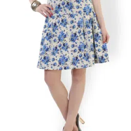 Belle Fille Blue & White Floral Print Skirt-image-64
