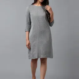 W Grey Cotton Striped A-Line Dress-picture-31