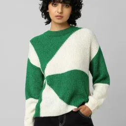 Only White & Green Round Neck Pullover-image-26