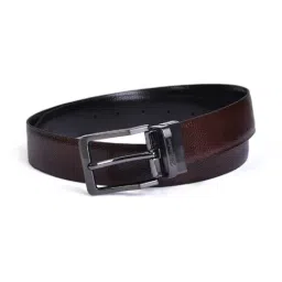 BELWABA Black & Brown Textured Casual Reversible Leather Belt for Men-picture-38