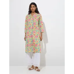 Utsa by Westside Yellow Floral Printed Cotton Straight Kurta image 3