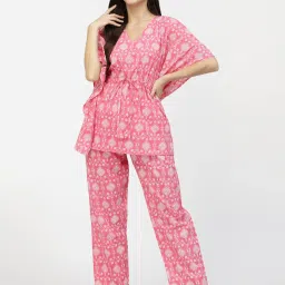 Sweet Dreams Pink Cotton Printed Kaftan Top With Pyjamas image 1