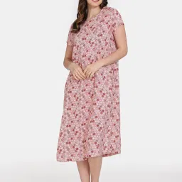 Zivame Pink Printed Night Dress image 1