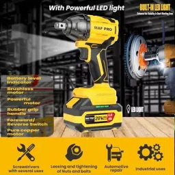Malfah Enterprises Cordless Impact Wrench 350 NM Brushless Motor 4 Ah Lithium Battery Yellow & Black, CIWLI3502 image 3