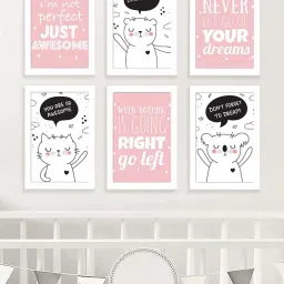 Art Street White & Pink I Am Not Perfect Just Awesome Wall Art Prints - Set of 6 image 1