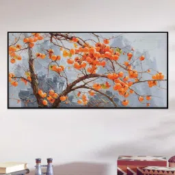 Art Street Black & Orange Persimmon Tree On The Mountain Large Panel Wall Art Print image 1