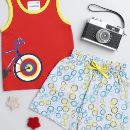 Bumzee Kids Red & Grey Printed T-Shirt with Shorts image 1