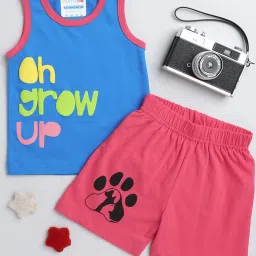 Bumzee Kids Royal Blue & Pink Printed T-Shirt with Shorts image 1