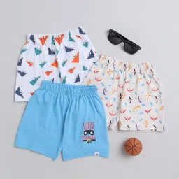 Bumzee Kids White & Blue Printed Shorts (Pack Of 3) image 1