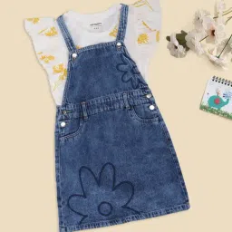 Pantaloons Junior Girls Medium Blue Printed Dungaree Set-image-92
