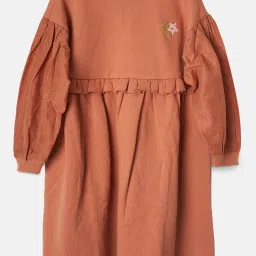 Angel & Rocket Kids Peach Solid Full Sleeves Dress image 1