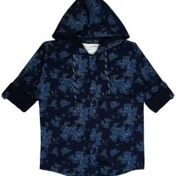 Cavio Kids Blue & White Cotton Floral Print Full Sleeves Shirt Set image 1