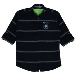 Cavio Kids Green & Black Cotton Striped Full Sleeves Shirt Set image 1