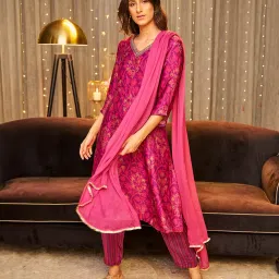 W Purple Printed A Line Kurta image 1