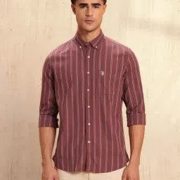 U.S. Polo Assn. Denim Co. Brown Cotton Slim Fit Striped Shirt-image-60