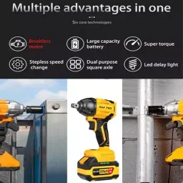 Malfah Enterprises Cordless Impact Wrench 350 NM Brushless Motor 4 Ah Lithium Battery Yellow & Black, CIWLI3502 image 5