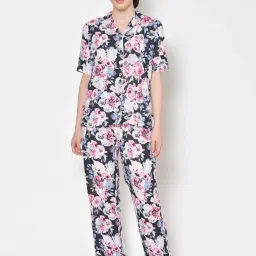 Cation Navy Floral Print Shirt With Pyjamas image 1