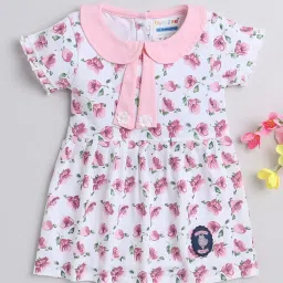 Bumzee Kids White & Pink Floral Print Frock image 1